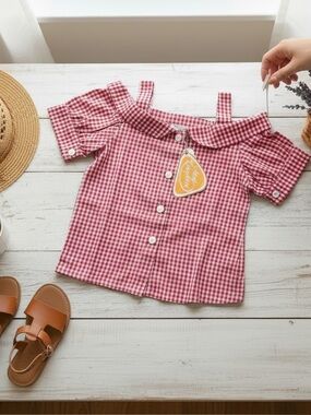 Mud Kingdom Red Gingham‎ Cold Shoulder Top Girls 6/8 (130) NWTBeachy Spring